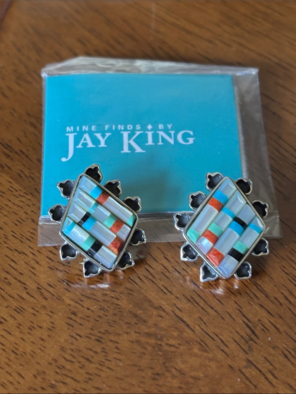 Jay King Sterling Silver Inlay Stud Earrings - Turquoise, Coral, Black